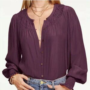 NWT: Ramy Brook Isla Puff Sleeve Blouse Crepe de Chine Sangria XS